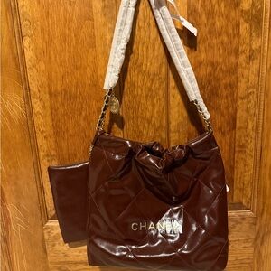 NEW Burgundy Dust Trash Bag Style with Gold Chain and Pouch